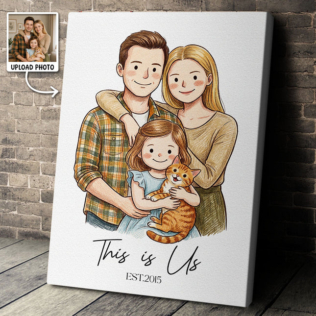 Custom Illustration Family Portrait with Pet - Personalized Customized Canvas - Special Gift For Family, Couple, Pet Lovers