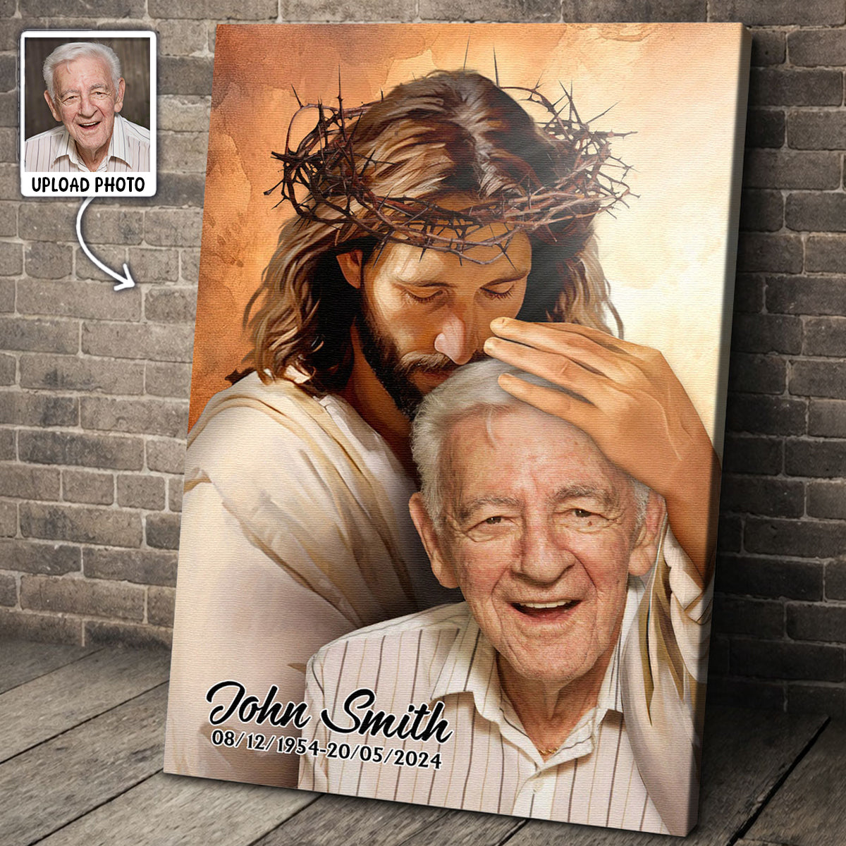 Custom Photo Portrait Safe In The Arms Of Jesus - Memorial Gift For Family Members, Grandma, Grandpa
