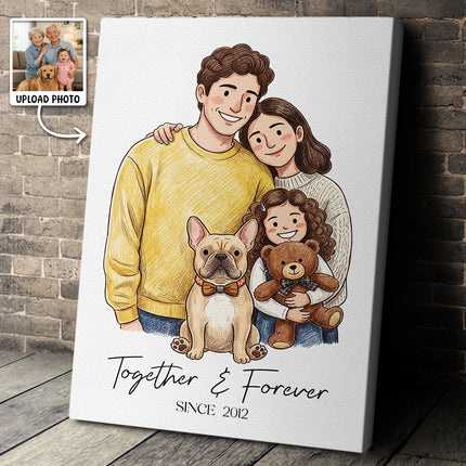 Custom Illustration Family Portrait with Pet - Personalized Customized Canvas - Special Gift For Family, Couple, Pet Lovers