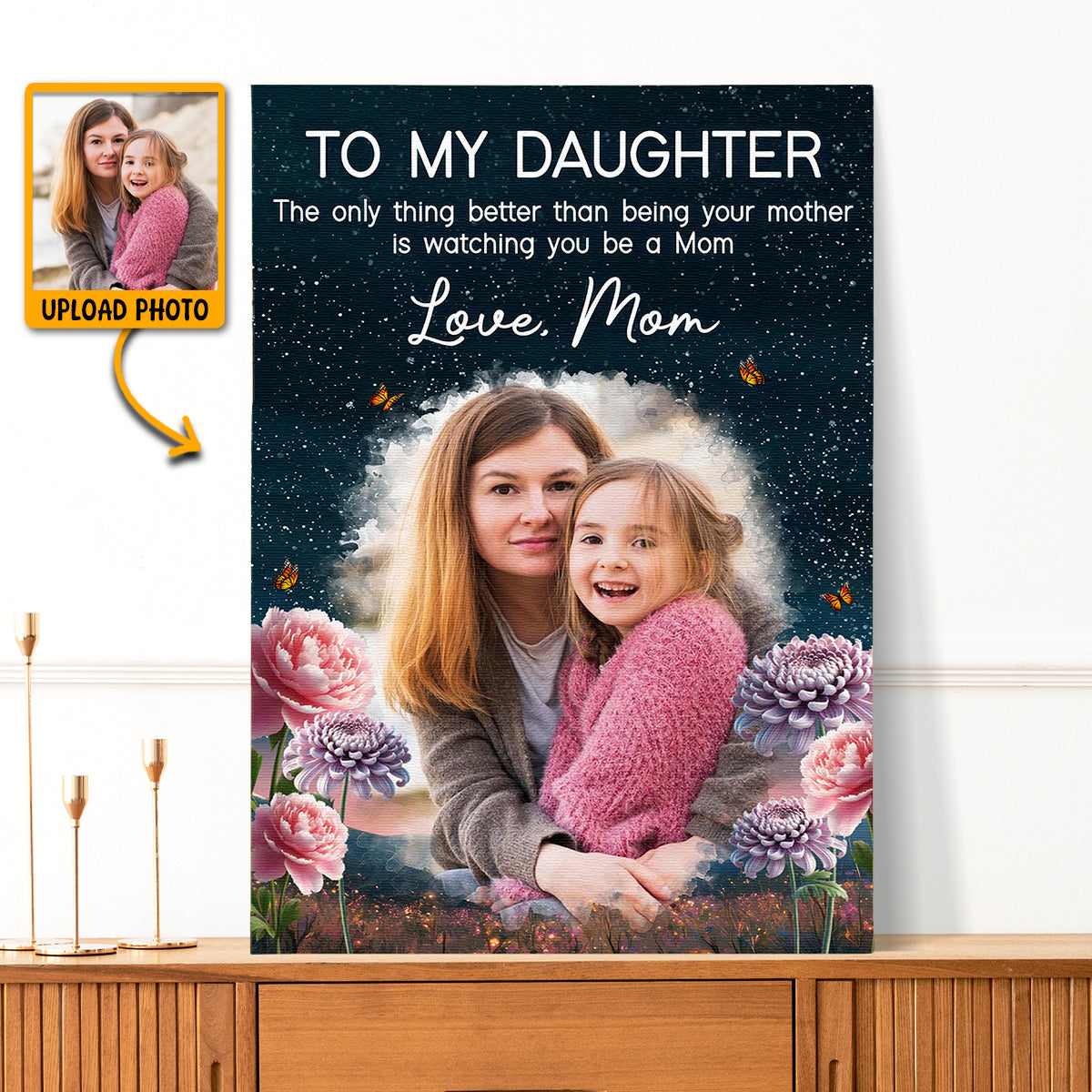 Custom Portrait Photo To My Daughter Love Mom - Personalized Customized Canvas - Special Gifts For Mom, Wife, Her