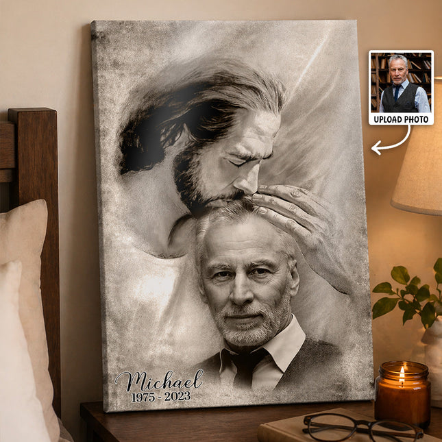 Custom Photo Safe In The Arm Of Jesus Canvas - Remembrance Gift for Family, Grandparents