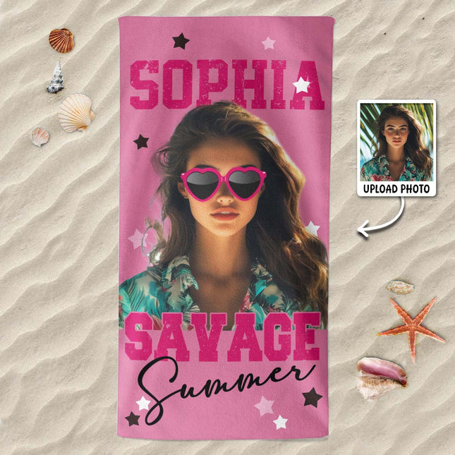Custom Photo Savage Summer - Personalized Customized Beach Towel - Gift For Besties, BFF, Couple