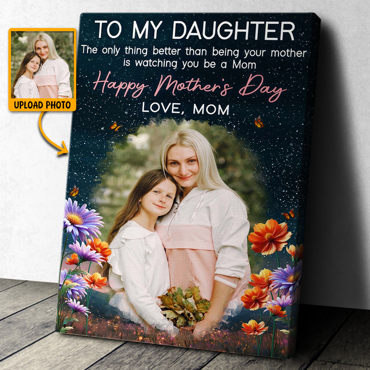 Custom Portrait Photo To My Daughter Love Mom - Personalized Customized Canvas - Special Gifts For Mom, Wife, Her