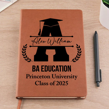 Monogram Graduation Theme - Personalized Customized Leather Journal - Gift For Friends