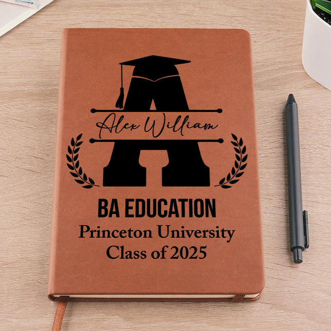 Monogram Graduation Theme - Personalized Customized Leather Journal - Gift For Friends
