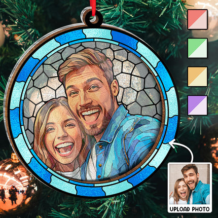 Custom Photo Circle Ornament - Gift For Couple, Husband, Wife, Anniversary, Pet Lovers