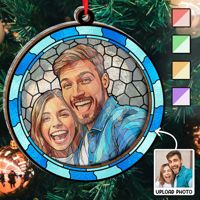 Custom Photo Circle Ornament - Gift For Couple, Husband, Wife, Anniversary, Pet Lovers