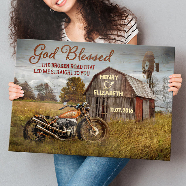 God Blessed The Broken Road Vintage Barn & Truck Canvas - Perfect Gift For Couple Husband Wife