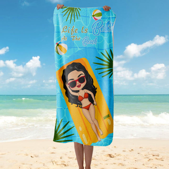At The Beach Summer Vibes - Gift For Girlfriend - Personalized Beach Towel