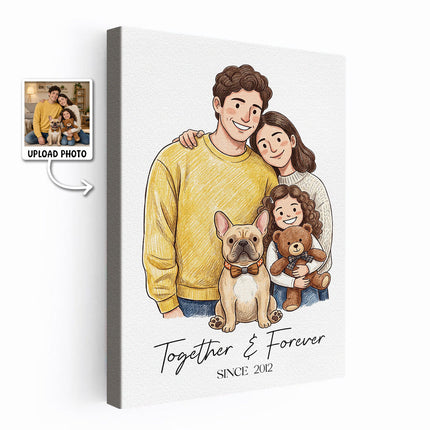 Custom Illustration Family Portrait with Pet - Personalized Customized Canvas - Special Gift For Family, Couple, Pet Lovers
