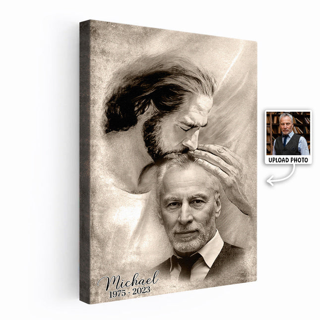 Custom Photo Safe In The Arm Of Jesus Canvas - Remembrance Gift for Family, Grandparents