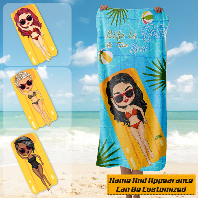 At The Beach Summer Vibes - Gift For Girlfriend - Personalized Beach Towel