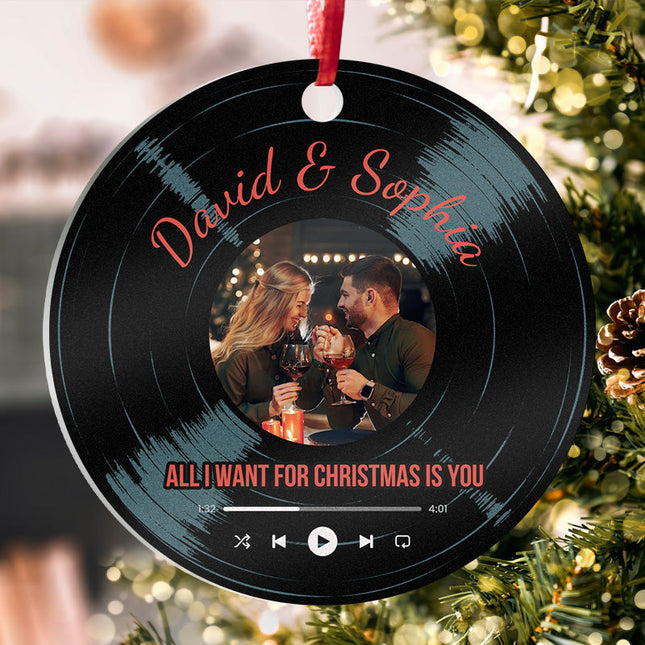 Custom Photo And Your Favorite Song - Christmas Gifts Personalized Custom Acrylic Ornament