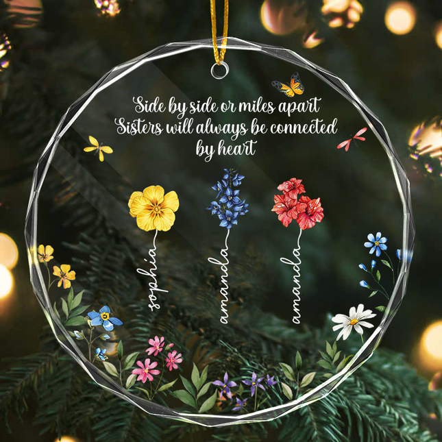 Side By Side Or Miles Apart - Personalized Glass Ornament - Gift For Best Friends, BFF, Sisters