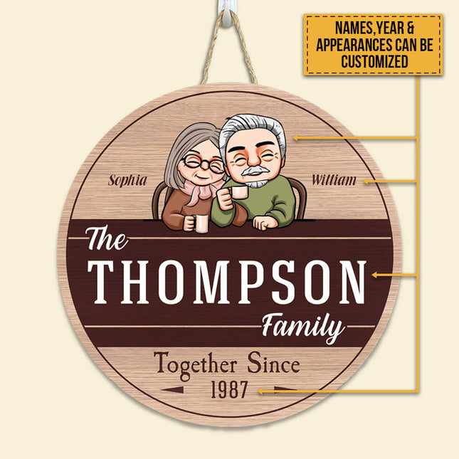 Personalized Round Wood Sign Door Sign Anniversary Gift For Old Couple, Husband & Wife, Parents