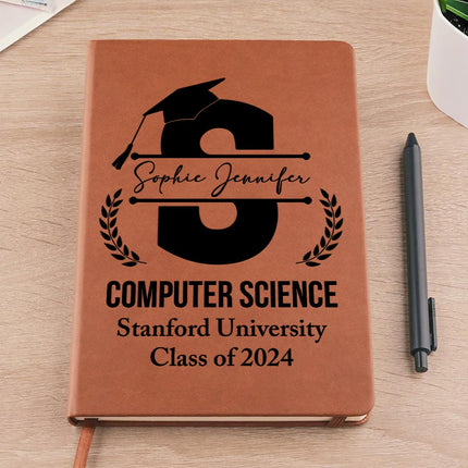 Monogram Graduation Theme - Personalized Customized Leather Journal - Gift For Friends