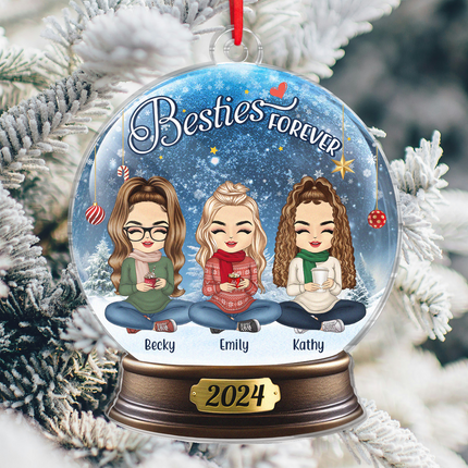 Sister Forever - Customized Personalized Snow Ball Acrylic Ornament - Christmas Gift For Bestie Best Friend