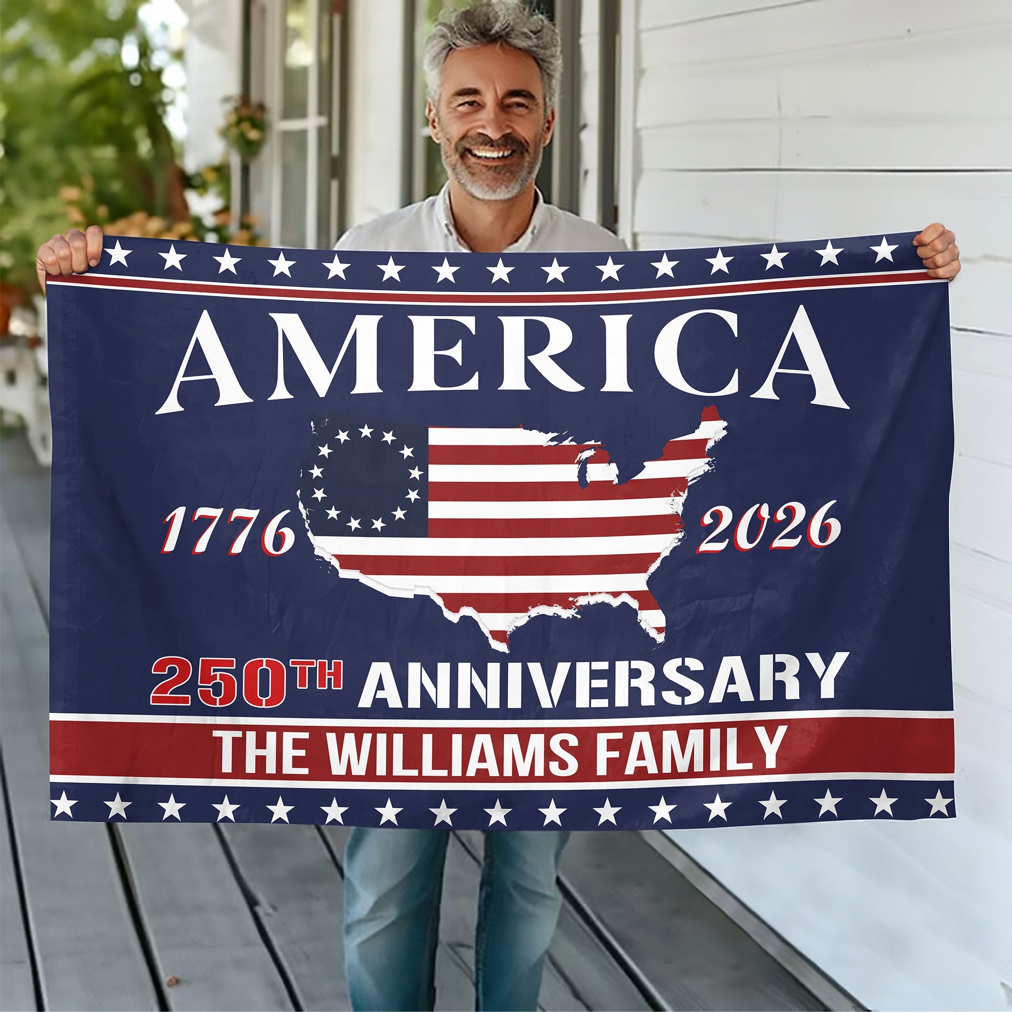 Personalized Family Name America 250th Anniversary Banner House Flag
