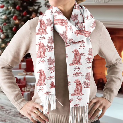 Personalized Dog Breeds Chinoiserie Toile De Jouy Style Scarf