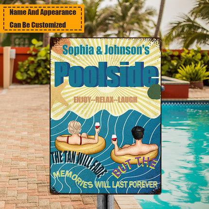 Poolside Enjoy Relax - Personalized Metal Sign - Swimming Pool Decor Gift For Family, Couple, Husband & Wife, Lover