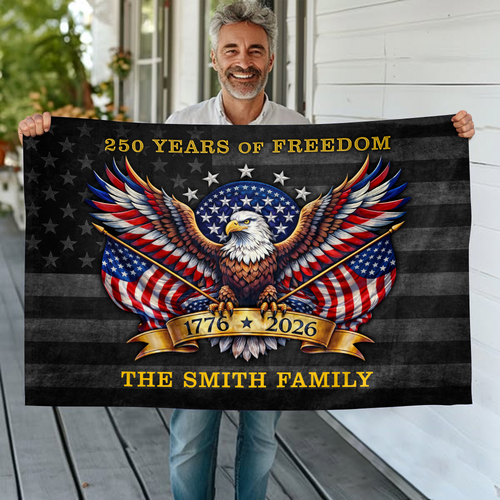 Personalized Family Name 250 Years Of Freedom America Banner House Flag