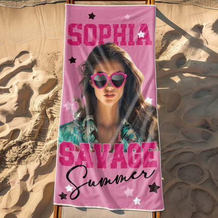 Custom Photo Savage Summer - Personalized Customized Beach Towel - Gift For Besties, BFF, Couple