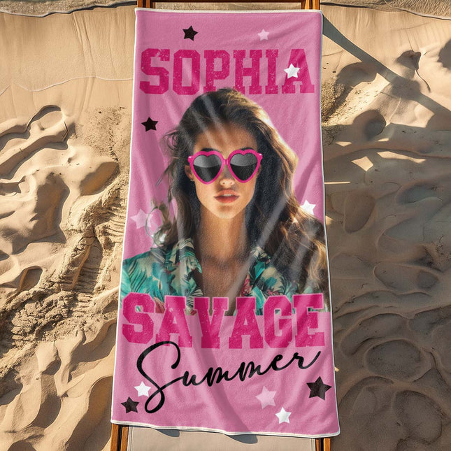 Custom Photo Savage Summer - Personalized Customized Beach Towel - Gift For Besties, BFF, Couple