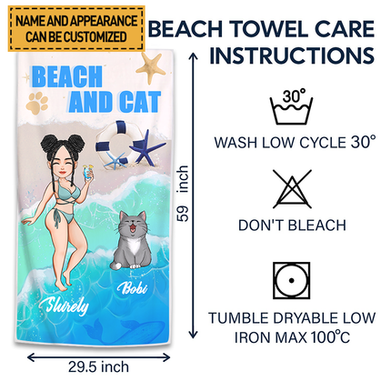 Summer Cute Cat And Beach Beach Towel  Customized Beach Towel - Gift For Cat lover