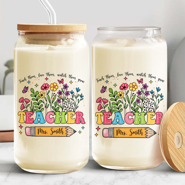 Personalized Glass Can With Lid Teacher Appreciation Gift, Back To School Gift