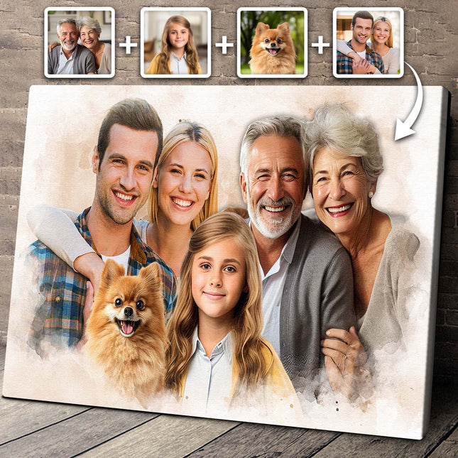 Family Portrait From Different Photos - Personalized Customized Canvas - Gift For Family Members
