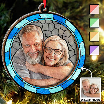 Custom Photo Circle Ornament - Gift For Couple, Husband, Wife, Anniversary, Pet Lovers