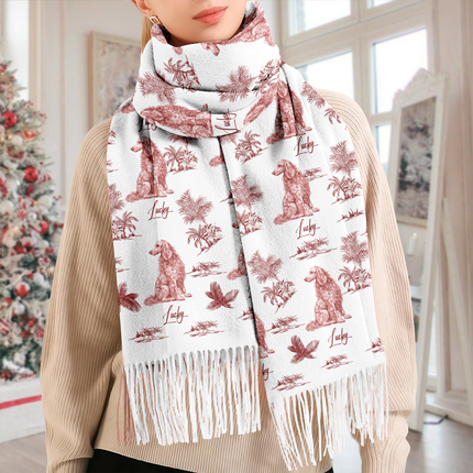 Personalized Dog Breeds Chinoiserie Toile De Jouy Style Scarf