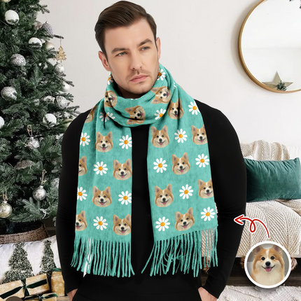 Custom Face Photo With Icon Wool Scarf Christmas Gift For Dog Lovers