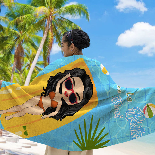 At The Beach Summer Vibes - Gift For Girlfriend - Personalized Beach Towel