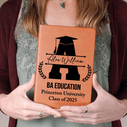 Monogram Graduation Theme - Personalized Customized Leather Journal - Gift For Friends