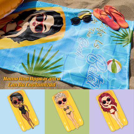 At The Beach Summer Vibes - Gift For Girlfriend - Personalized Beach Towel