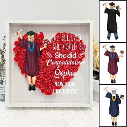 Happy Graduation- Personalized Customized Flower Shadow Box - Gift For Daughter Graduate