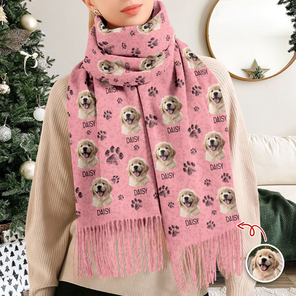 Custom Pet Photo Wool Scarf Gift For Pet Lovers