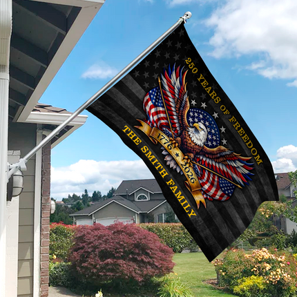 Personalized Family Name 250 Years Of Freedom America Banner House Flag
