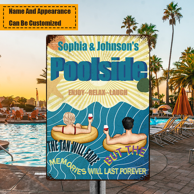 Poolside Enjoy Relax - Personalized Metal Sign - Swimming Pool Decor Gift For Family, Couple, Husband & Wife, Lover