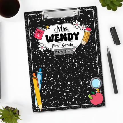 Custom Teacher Name Composition Style Clipboard Back To School Gift