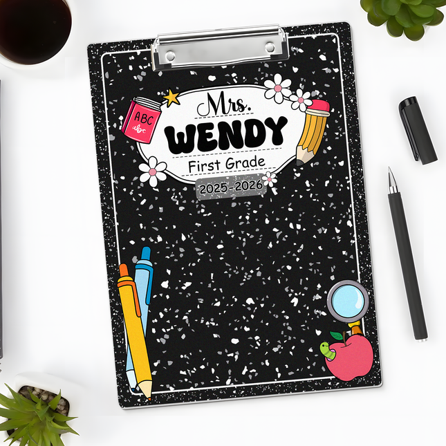Custom Teacher Name Composition Style Clipboard Back To School Gift