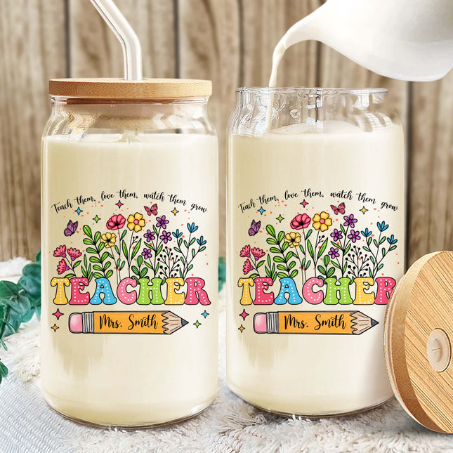 Personalized Glass Can With Lid Teacher Appreciation Gift, Back To School Gift