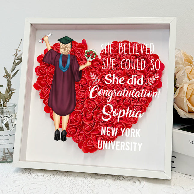 Happy Graduation- Personalized Customized Flower Shadow Box - Gift For Daughter Graduate