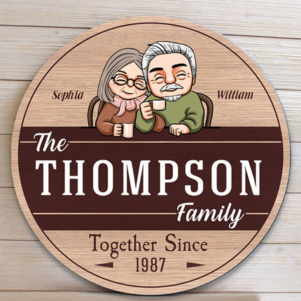 Personalized Round Wood Sign Door Sign Anniversary Gift For Old Couple, Husband & Wife, Parents