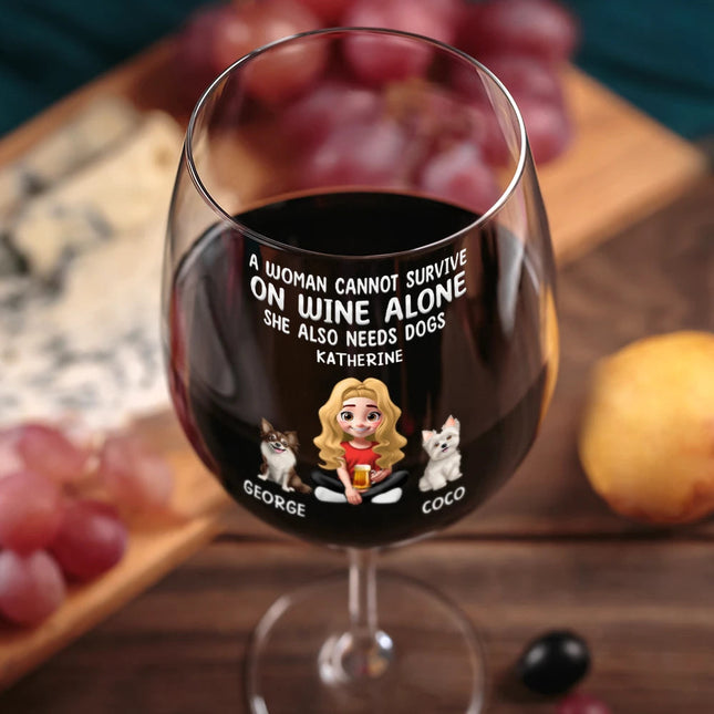 3D Effect A Woman Cannot Survive On Wine - Personalized Wine Glass