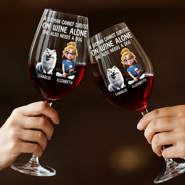 3D Effect A Woman Cannot Survive On Wine - Personalized Wine Glass