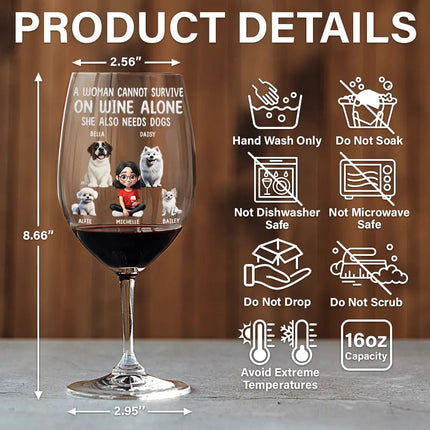 3D Effect A Woman Cannot Survive On Wine - Personalized Wine Glass