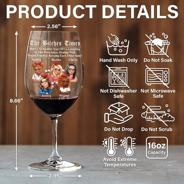 3D Effect Besties Here's To Another Year Of Us - Personalized Wine Glass