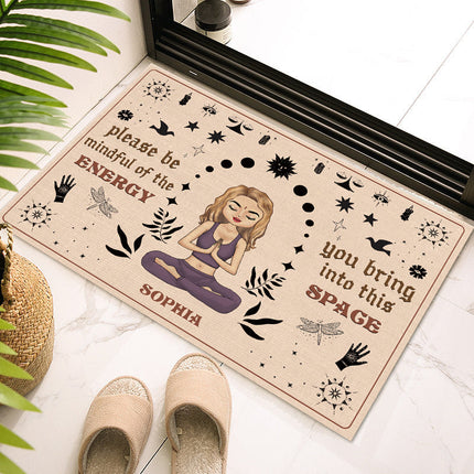 Please Be Mindful Of The Energy - Personalized Doormat - Birthday Gift For Yoga Lovers